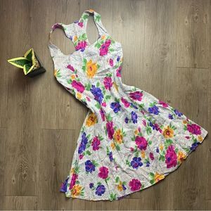 Vintage Young Edwardian Grey Floral Flower Print Mini Dress XS